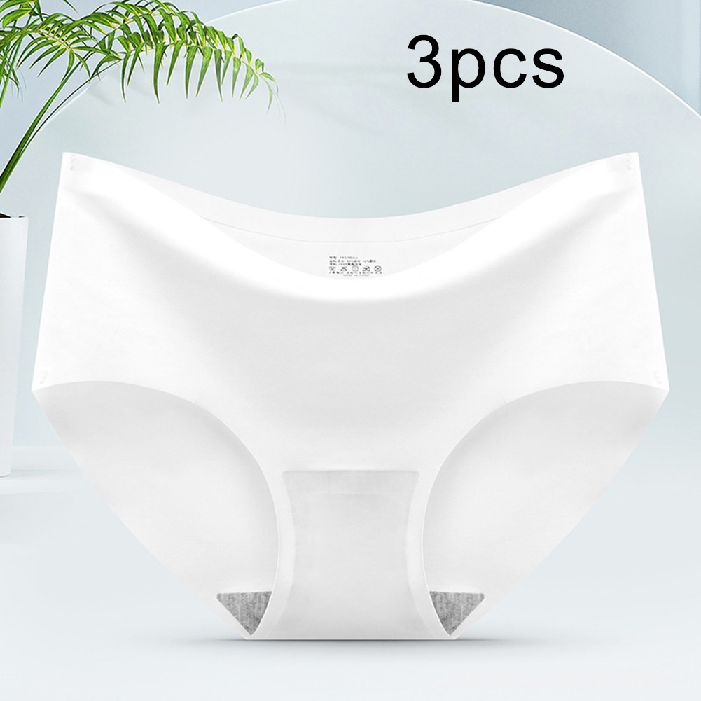 Ladies Ice Silk Underwear Seamless Mid Waist 3 Pack Triangle Pants Nylon Blend