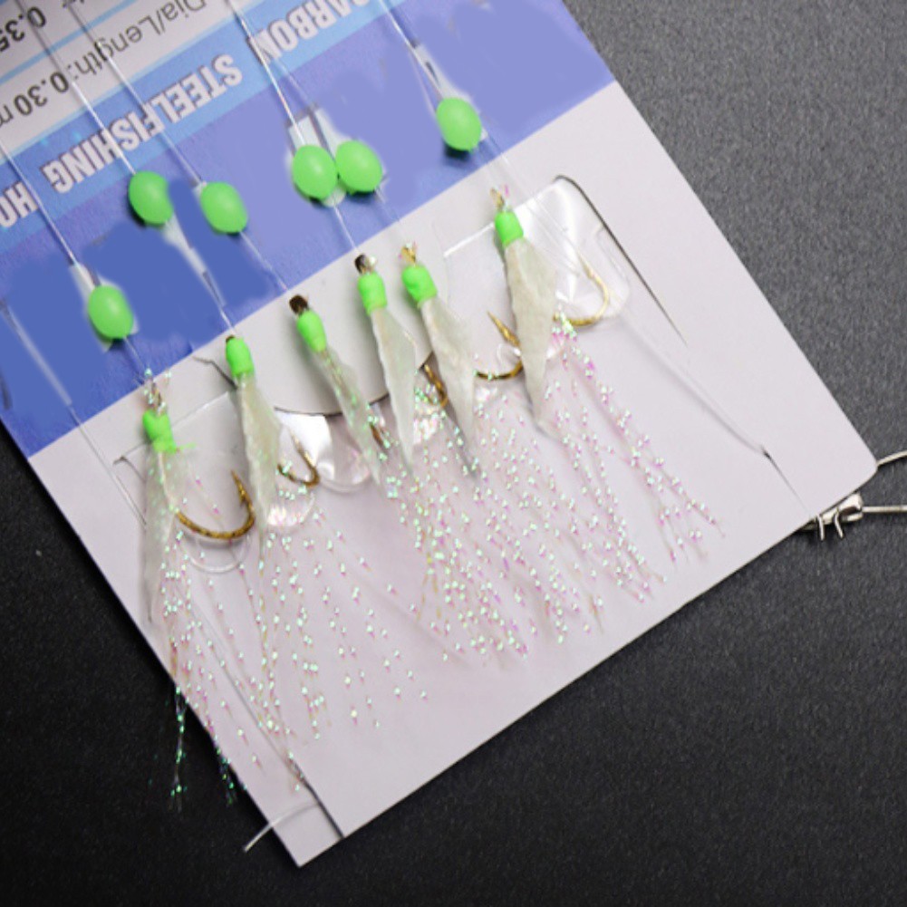 6pz Piume di Sgombro Noctilucina Bass Merluzzo Pesca Acqua Dolce per Impianti Sabiki - Foto 22 di 36