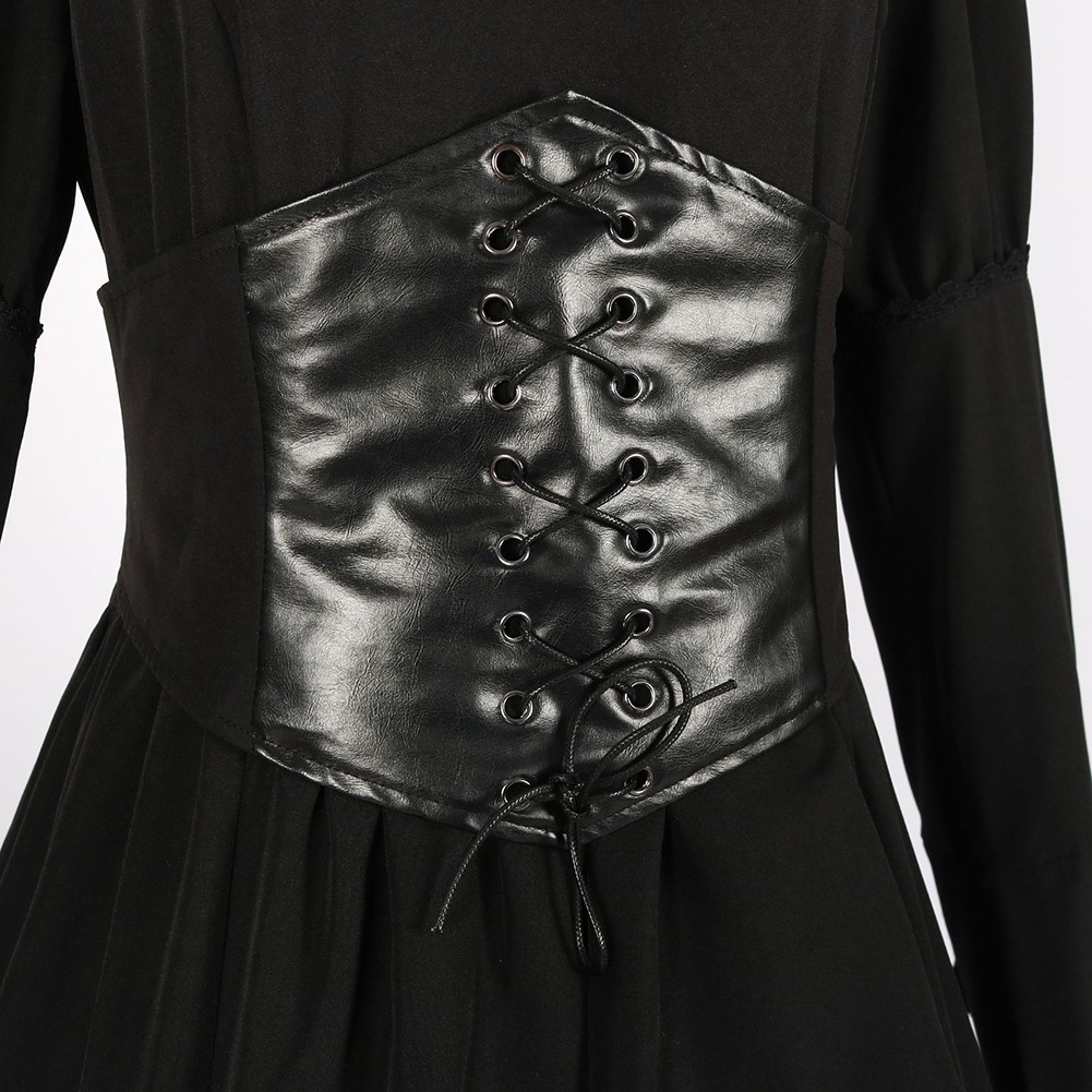 Women Renaissance Costume Dress with Waist Bandage Patchwork Full Sleeve Design - Picture 29 of 32
