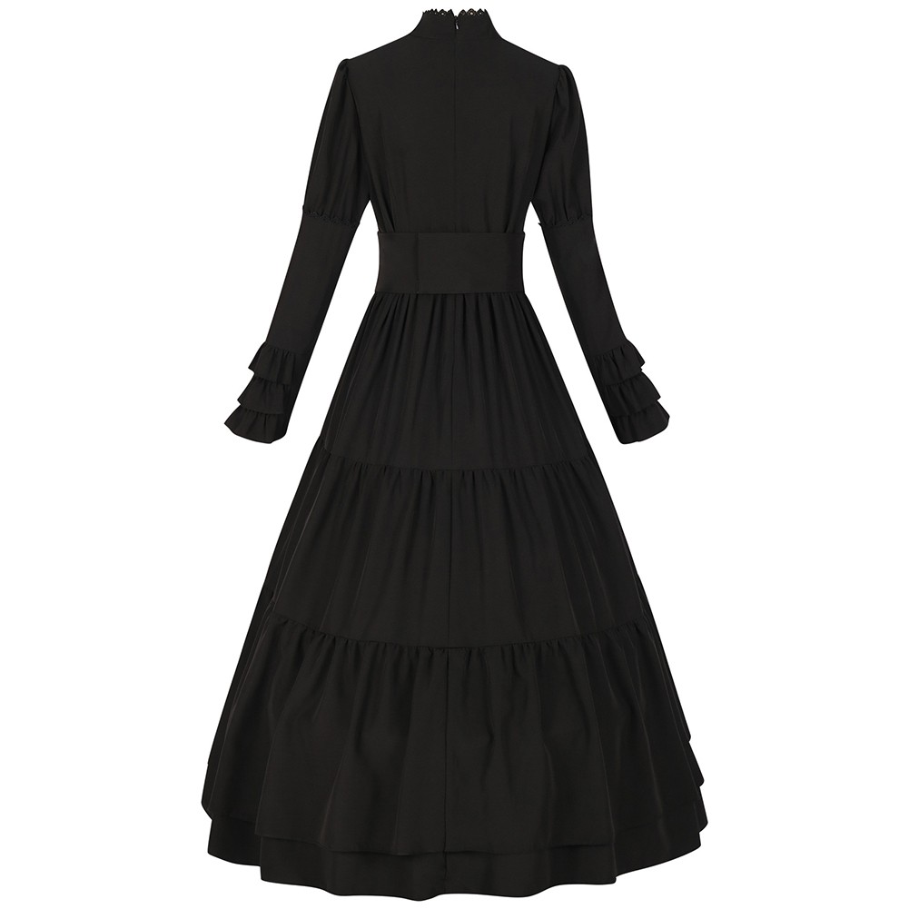 Women Renaissance Costume Dress with Waist Bandage Patchwork Full Sleeve Design - Picture 24 of 32