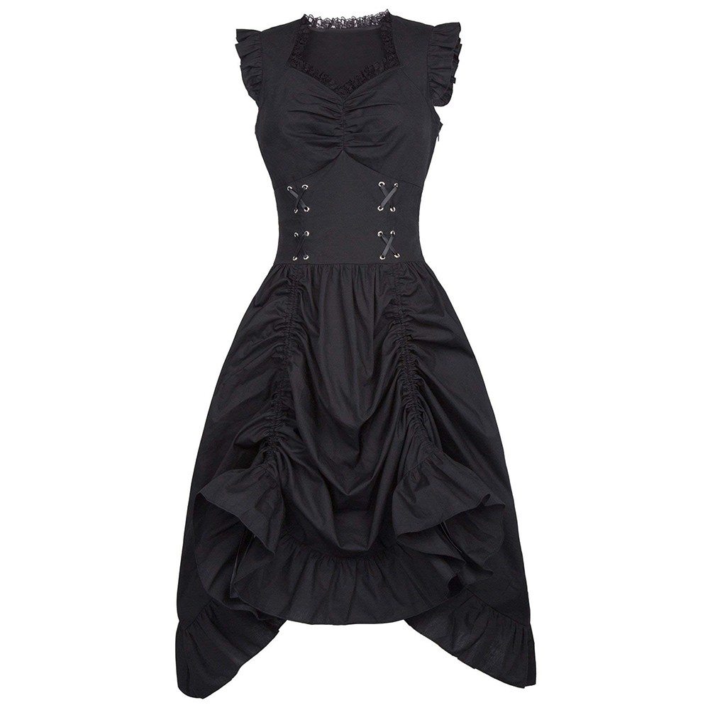Women Gothic Victorian Ruffled Sleeveless Dress for Stage Party or Cosplay Use - Picture 12 of 19