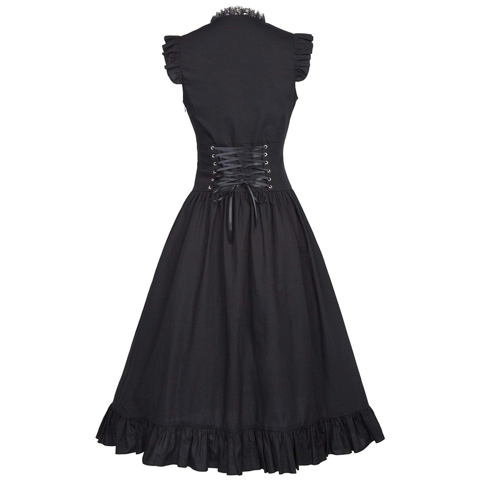 Women Gothic Victorian Ruffled Sleeveless Dress for Stage Party or Cosplay Use - Picture 11 of 19