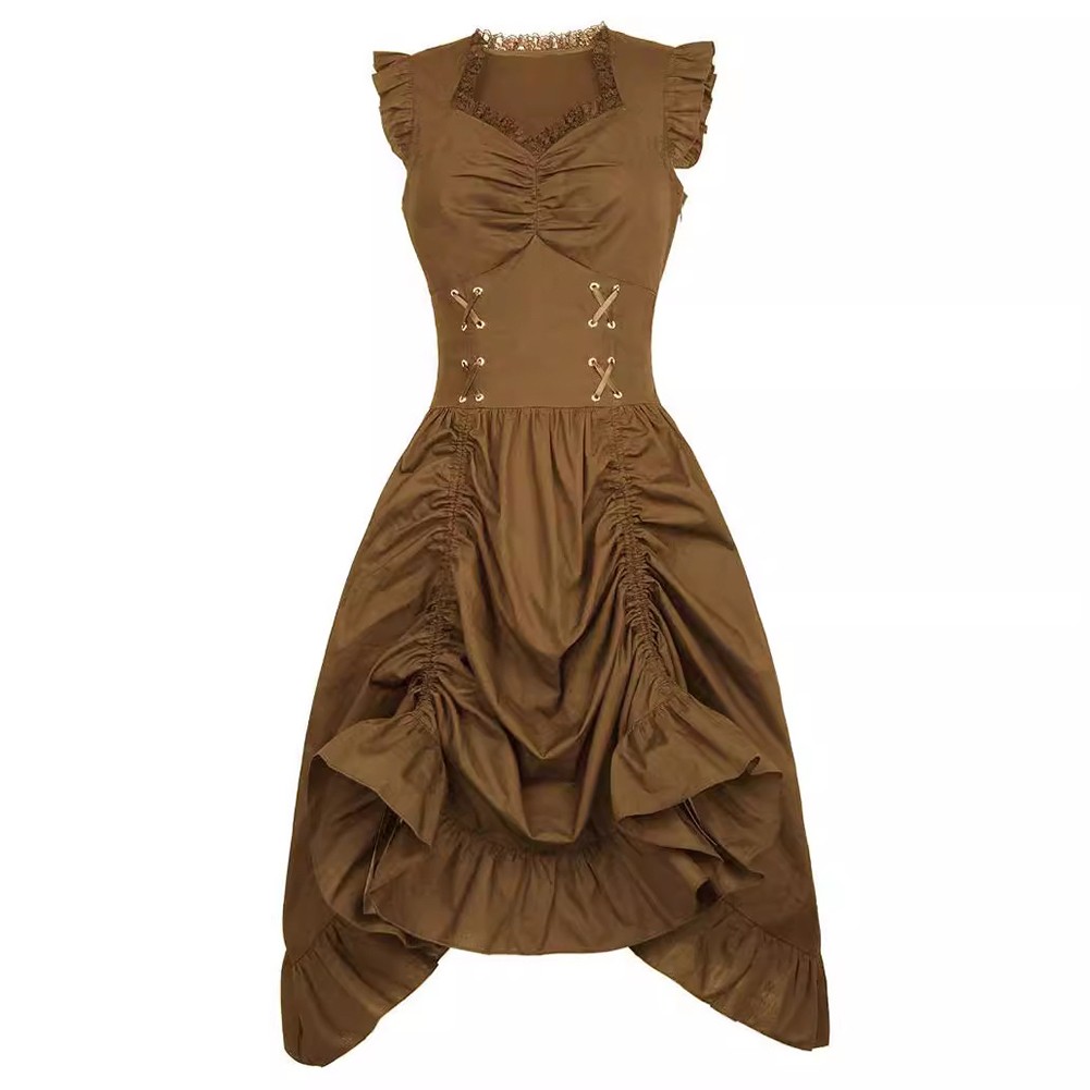 Women Gothic Victorian Ruffled Sleeveless Dress for Stage Party or Cosplay Use - Picture 16 of 19