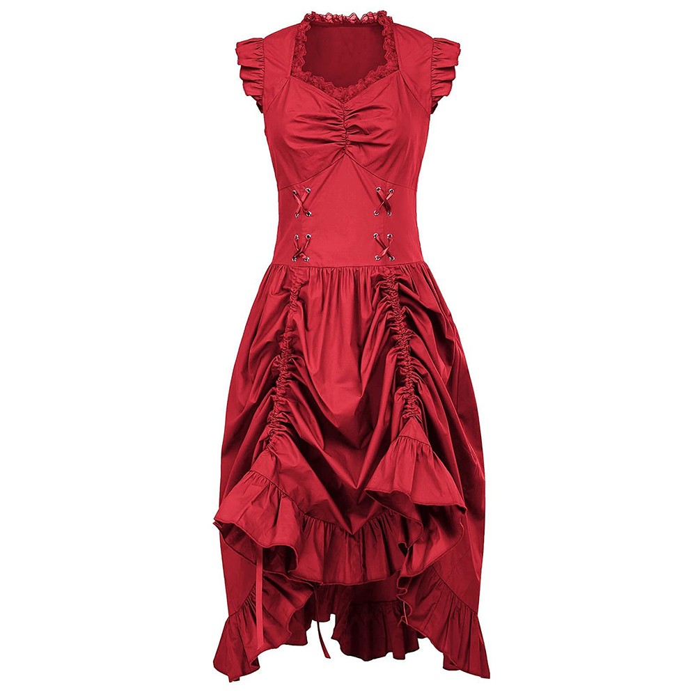 Women Gothic Victorian Ruffled Sleeveless Dress for Stage Party or Cosplay Use - Picture 18 of 19