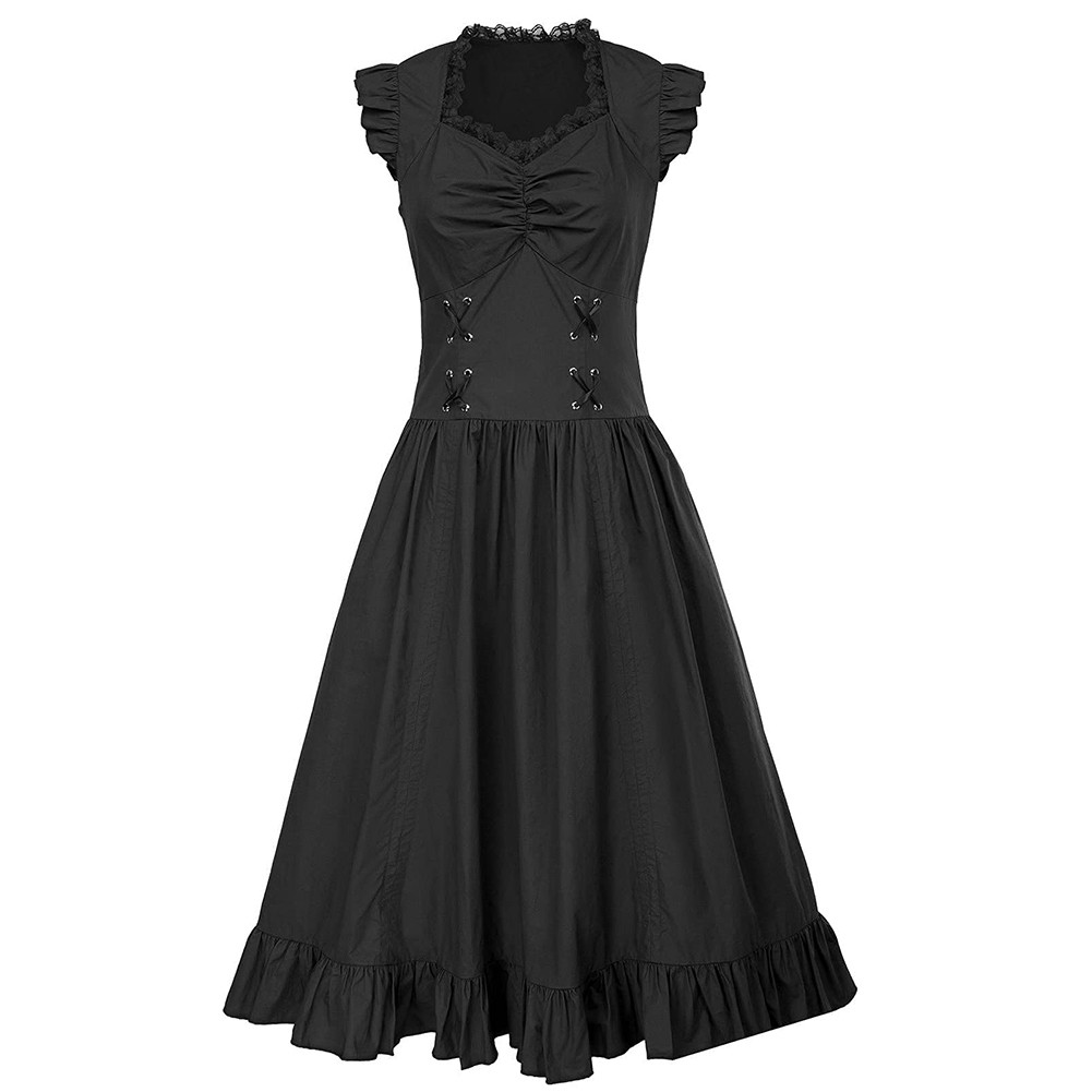 Women Gothic Victorian Ruffled Sleeveless Dress for Stage Party or Cosplay Use - Picture 10 of 19