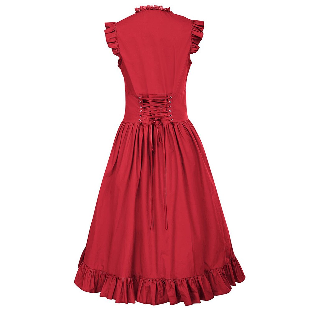 Women Gothic Victorian Ruffled Sleeveless Dress for Stage Party or Cosplay Use - Picture 19 of 19