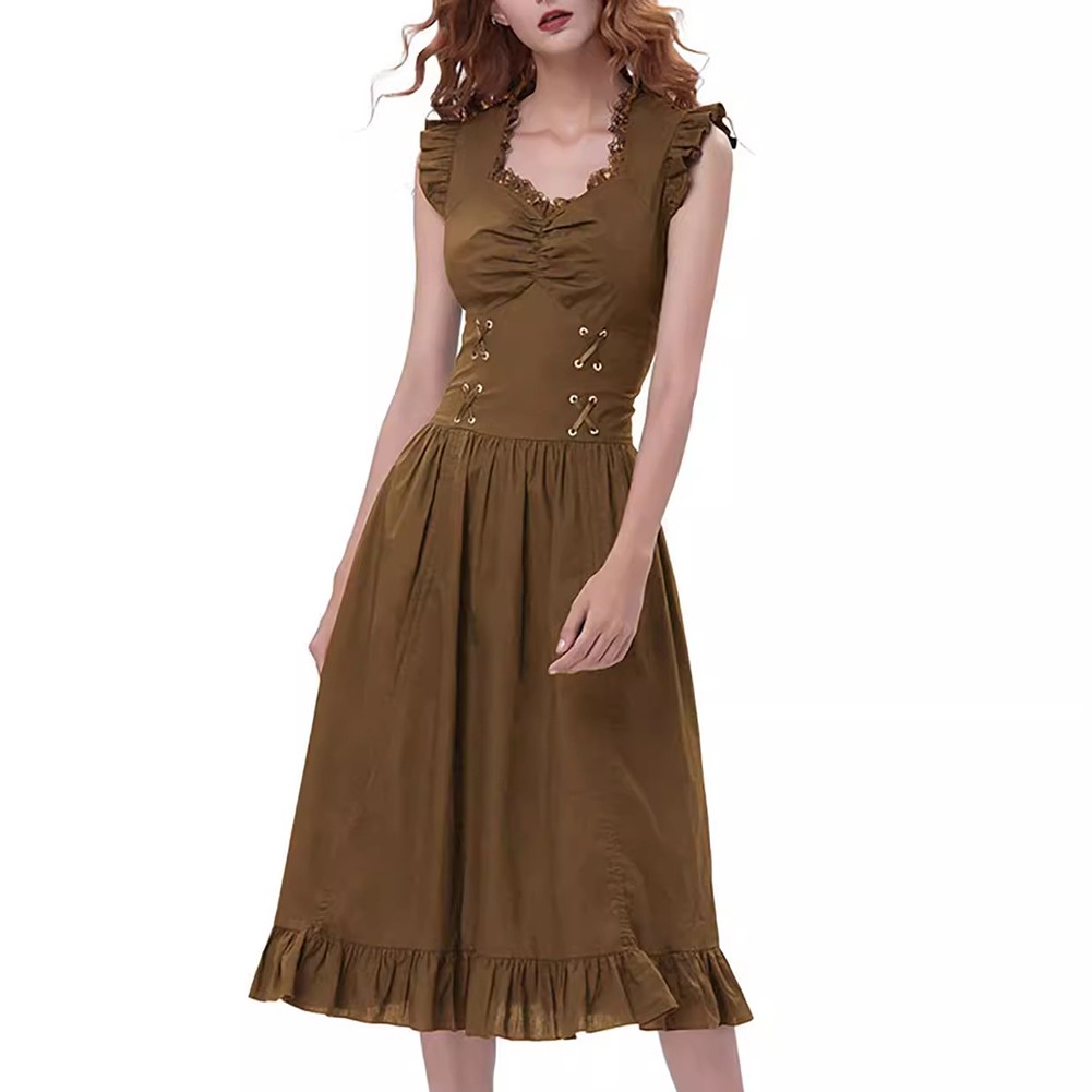 Women Gothic Victorian Ruffled Sleeveless Dress for Stage Party or Cosplay Use - Picture 15 of 19