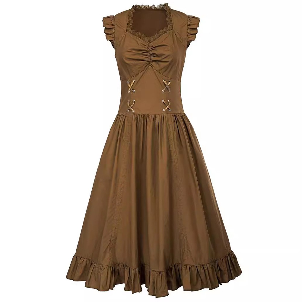 Women Gothic Victorian Ruffled Sleeveless Dress for Stage Party or Cosplay Use - Picture 13 of 19