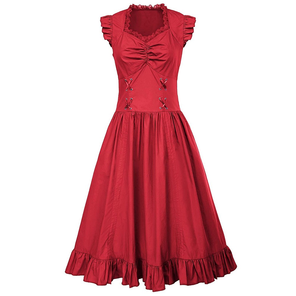 Women Gothic Victorian Ruffled Sleeveless Dress for Stage Party or Cosplay Use - Picture 17 of 19