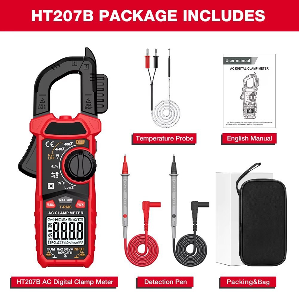 HT207B Clamp Meter for AC DC Voltage Current Resistance and Capacitance Testing