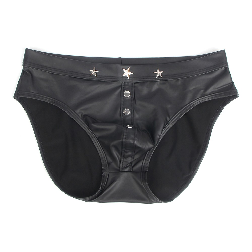 Men Black Imitation Leather Underwear Punk Rivet Triangular Briefs Size M 2XL - Picture 21 of 26