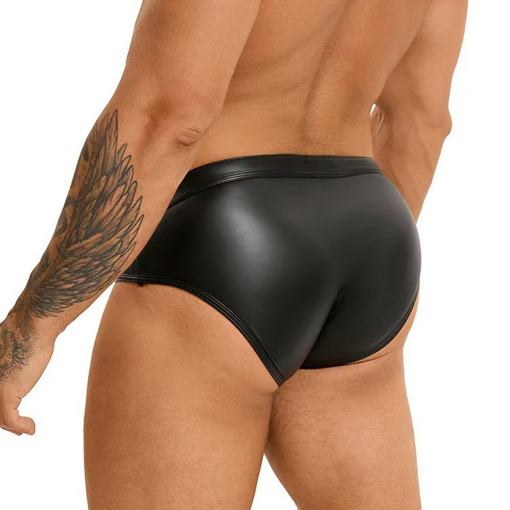Men Black Imitation Leather Underwear Punk Rivet Triangular Briefs Size M 2XL - Picture 17 of 26