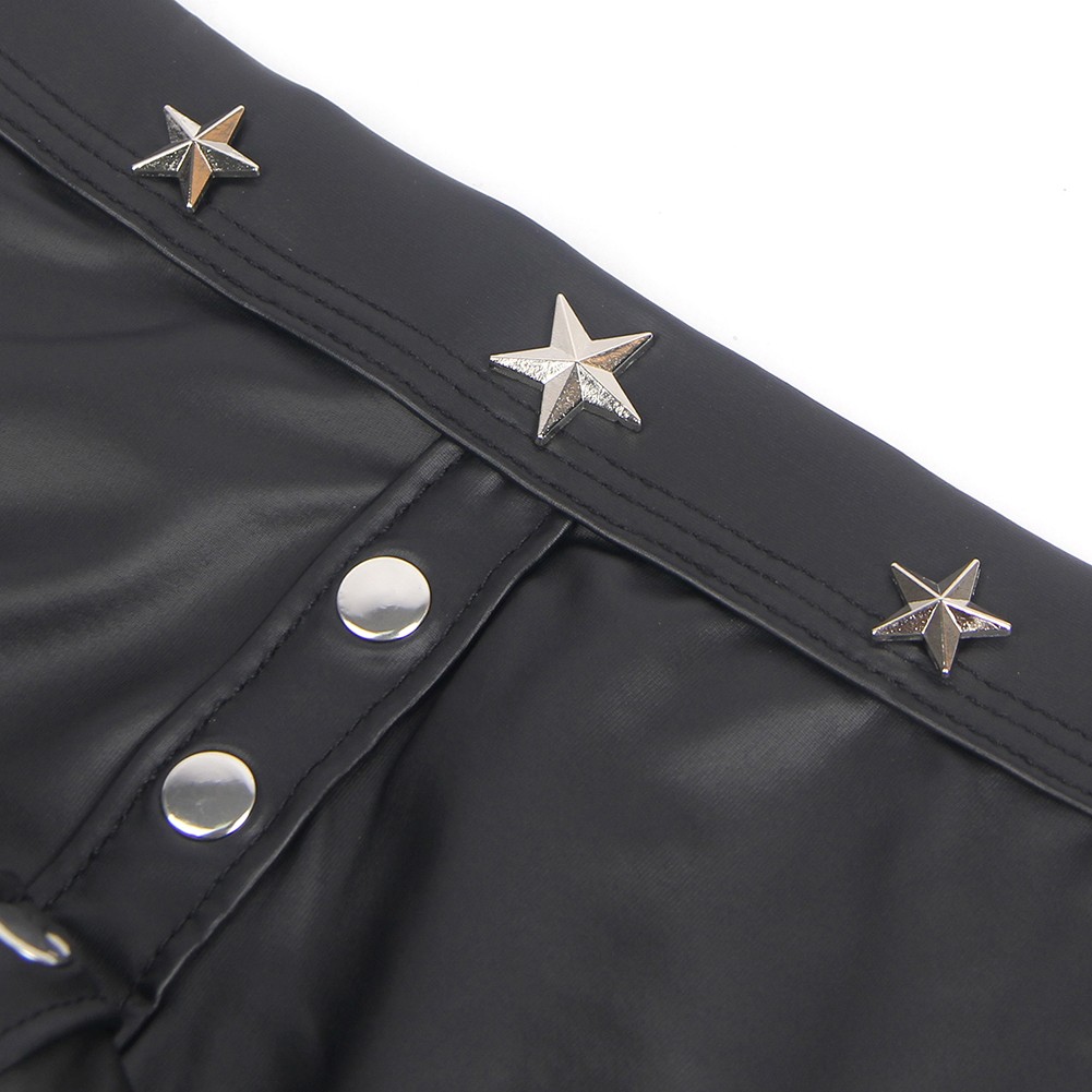 Men Black Imitation Leather Underwear Punk Rivet Triangular Briefs Size M 2XL - Picture 23 of 26