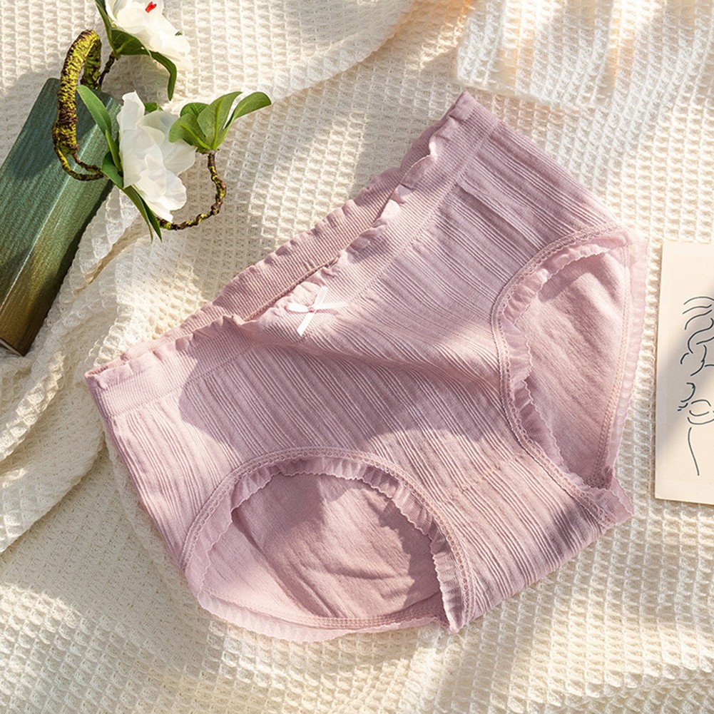 Women Mid Waist Breathable Soft Lace Triangle Underwear Nylon Spandex Fabric
