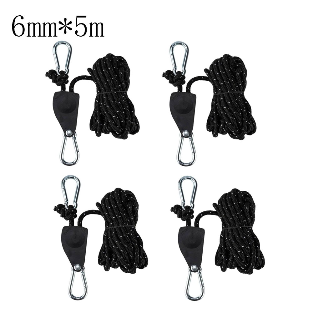 4pcs Outdoor Pulley Adjuster Set with Reflective Rope for Camping and Garden