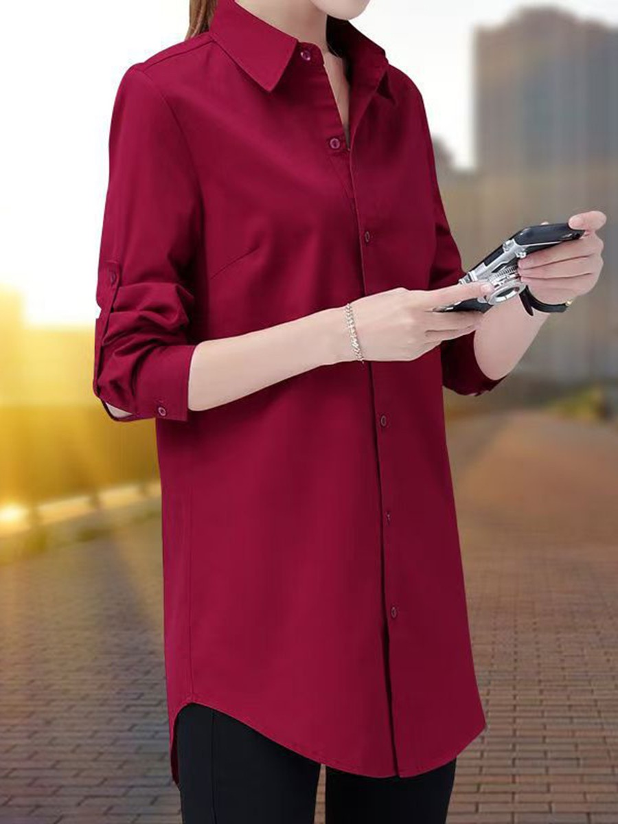 Minimalist Women's White Black Long Sleeve V Neckline Slim Fit Shirt Dress - Picture 36 of 42