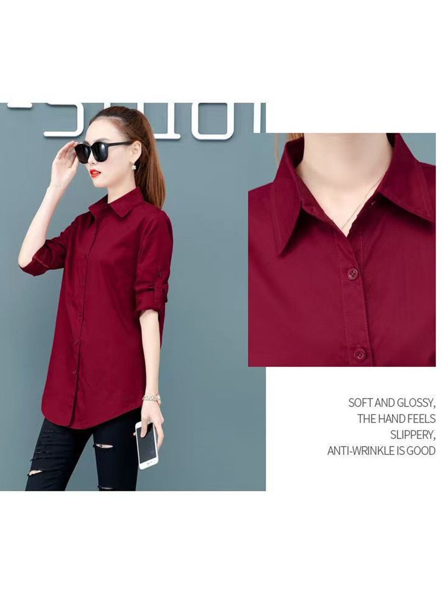 Minimalist Women's White Black Long Sleeve V Neckline Slim Fit Shirt Dress - Picture 37 of 42