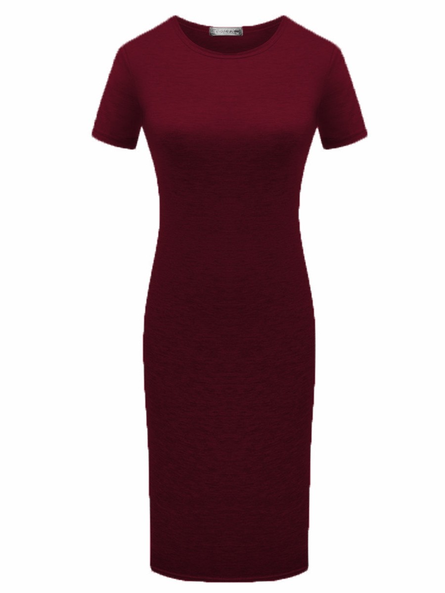 Dress Midi Party Pencil Short Short Sleeve Solid 3 Colors Summer Women - Picture 29 of 29