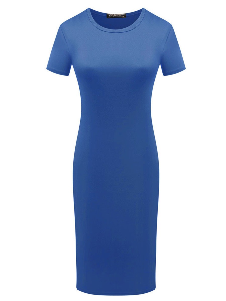 Dress Midi Party Pencil Short Short Sleeve Solid 3 Colors Summer Women - Picture 23 of 29