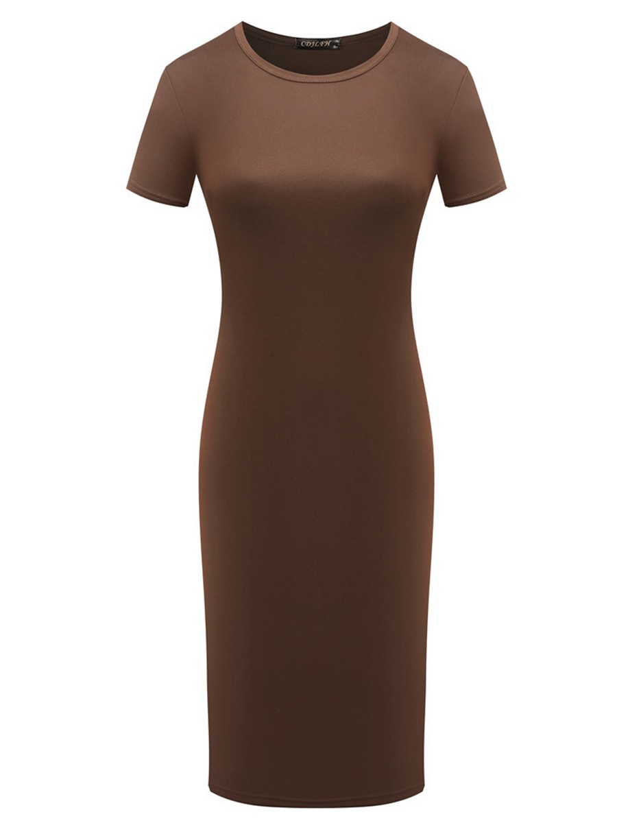 Dress Midi Party Pencil Short Short Sleeve Solid 3 Colors Summer Women - Picture 19 of 29