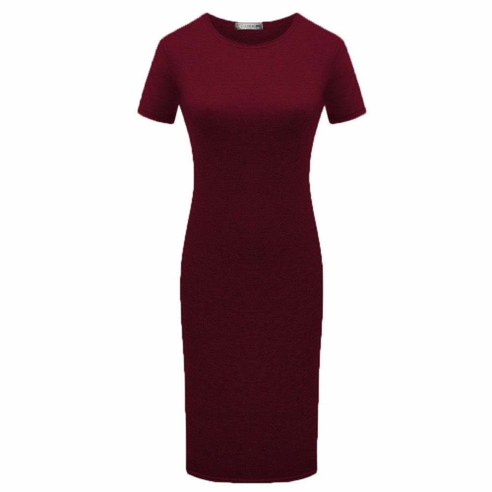 Dress Midi Party Pencil Short Short Sleeve Solid 3 Colors Summer Women - Picture 28 of 29