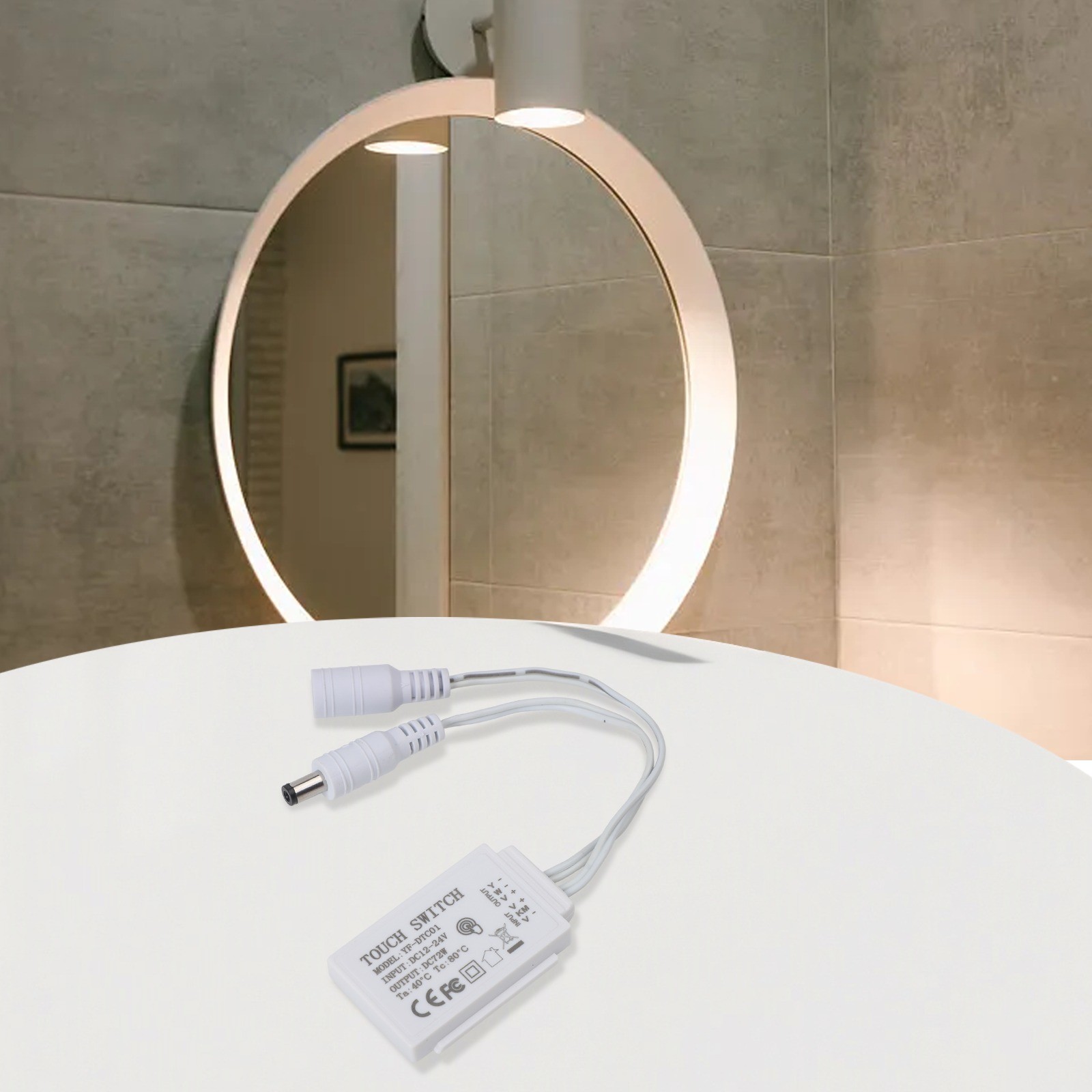 White ABS Touch Sensor Switch 12V 5A for LED Makeup Mirror Light Strip