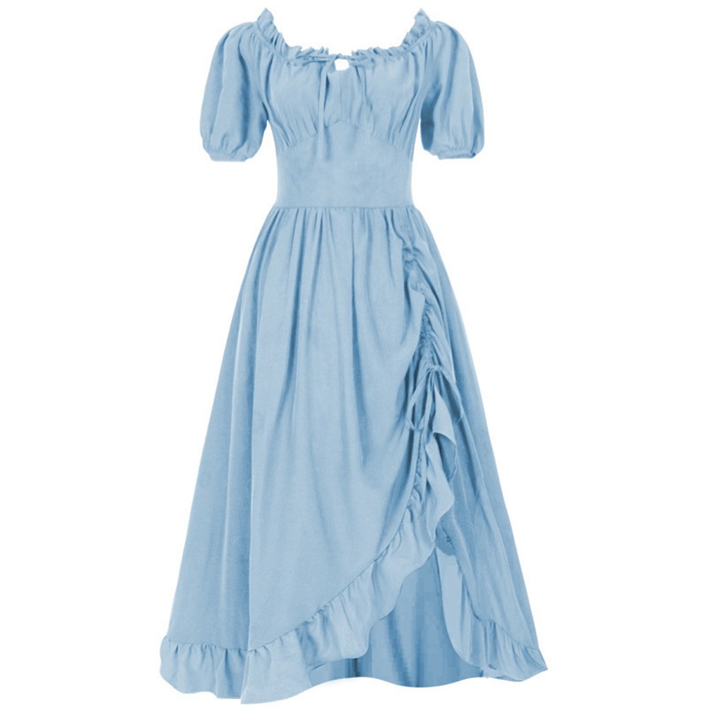 Women A Line Renaissance Dress Short Sleeve Square Neck Medieval Costume - Picture 20 of 28
