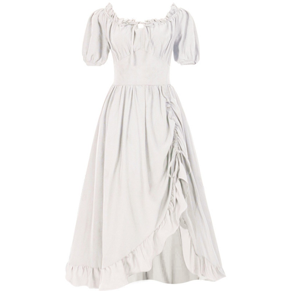 Women A Line Renaissance Dress Short Sleeve Square Neck Medieval Costume - Picture 14 of 28