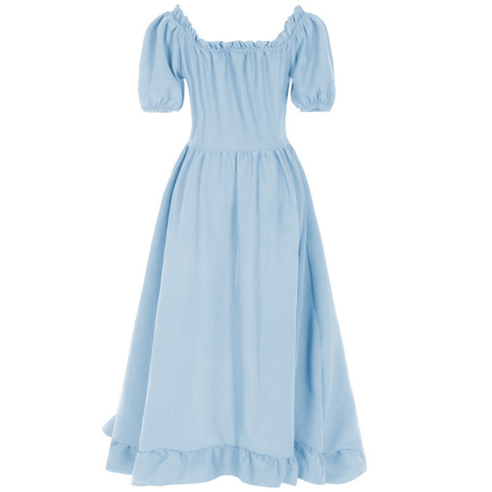 Women A Line Renaissance Dress Short Sleeve Square Neck Medieval Costume - Picture 22 of 28