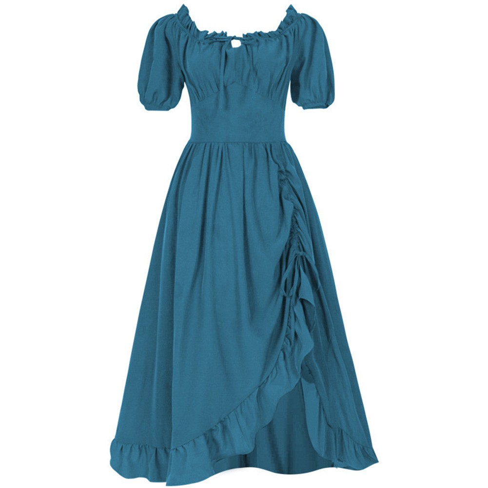 Women A Line Renaissance Dress Short Sleeve Square Neck Medieval Costume - Picture 26 of 28