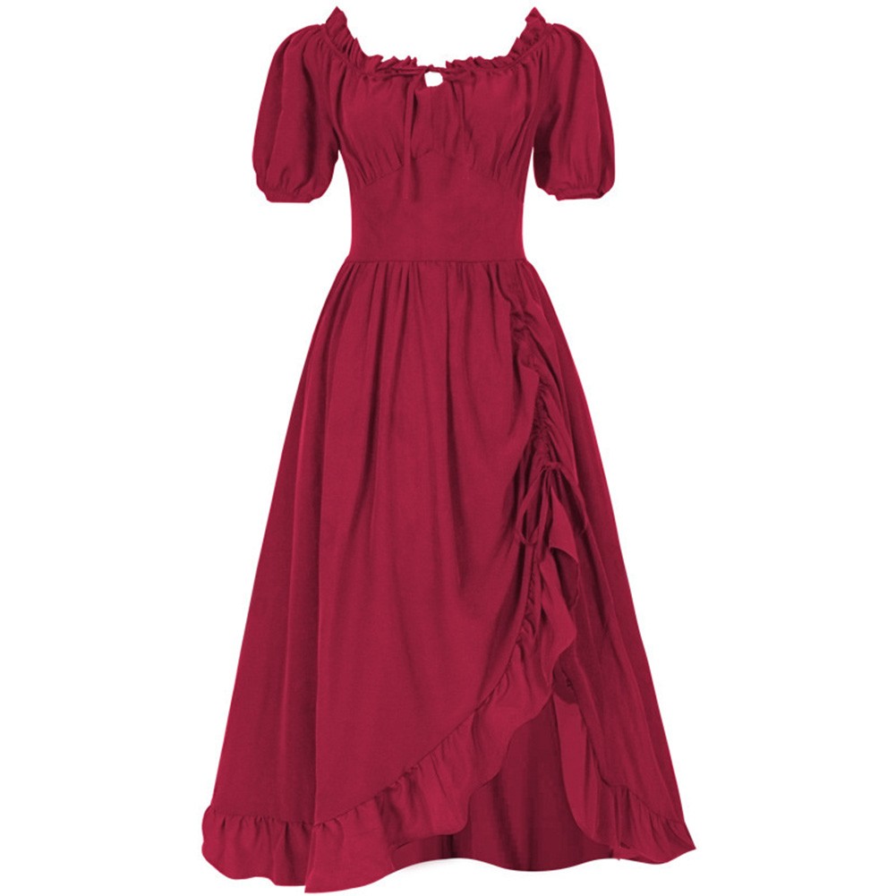 Women A Line Renaissance Dress Short Sleeve Square Neck Medieval Costume - Picture 27 of 28