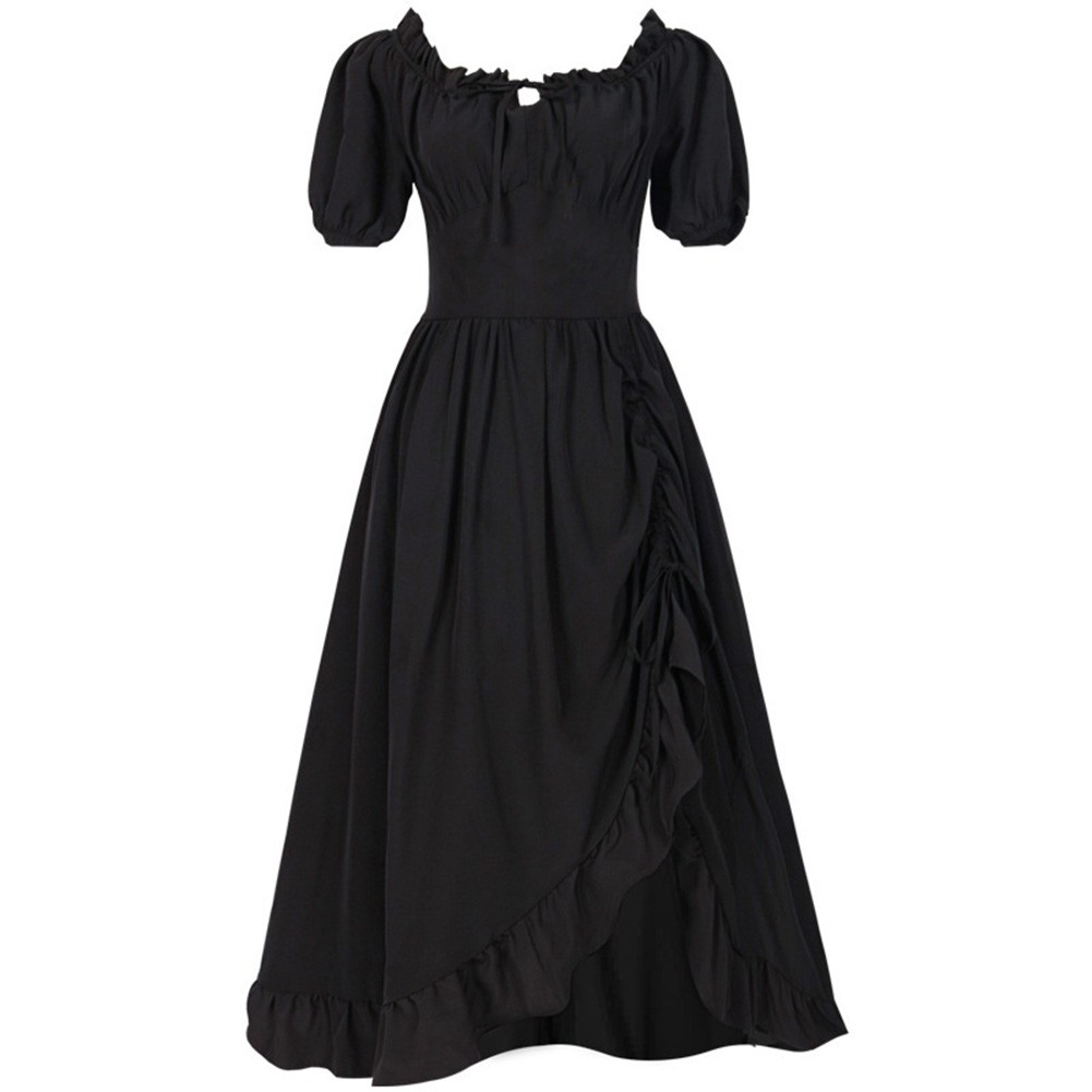 Women A Line Renaissance Dress Short Sleeve Square Neck Medieval Costume - Picture 19 of 28