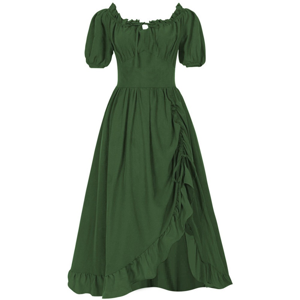 Women A Line Renaissance Dress Short Sleeve Square Neck Medieval Costume - Picture 28 of 28