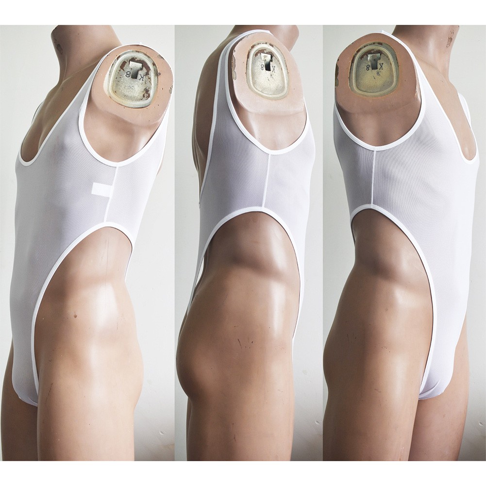 Mens Stretchy Thong Bodysuit Underwear See Through Sleeveless Leotard Jumpsuit - Picture 8 of 16