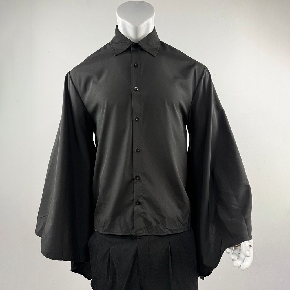 Men Shirt Loose Fit Long Sleeve Bell Sleeve Lapel Flare Button Vintage Style - Picture 19 of 25