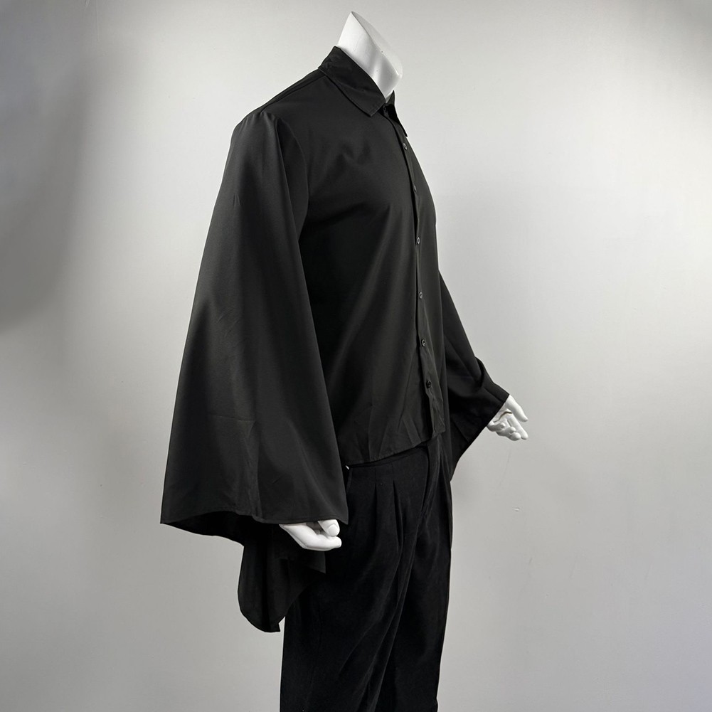 Men Shirt Loose Fit Long Sleeve Bell Sleeve Lapel Flare Button Vintage Style - Picture 20 of 25