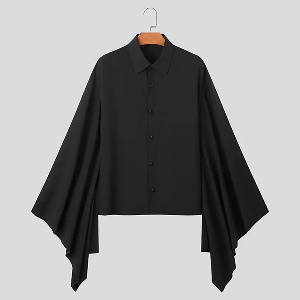Men Shirt Loose Fit Long Sleeve Bell Sleeve Lapel Flare Button Vintage Style - Picture 15 of 25