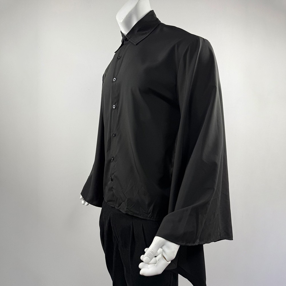 Men Shirt Loose Fit Long Sleeve Bell Sleeve Lapel Flare Button Vintage Style - Picture 21 of 25