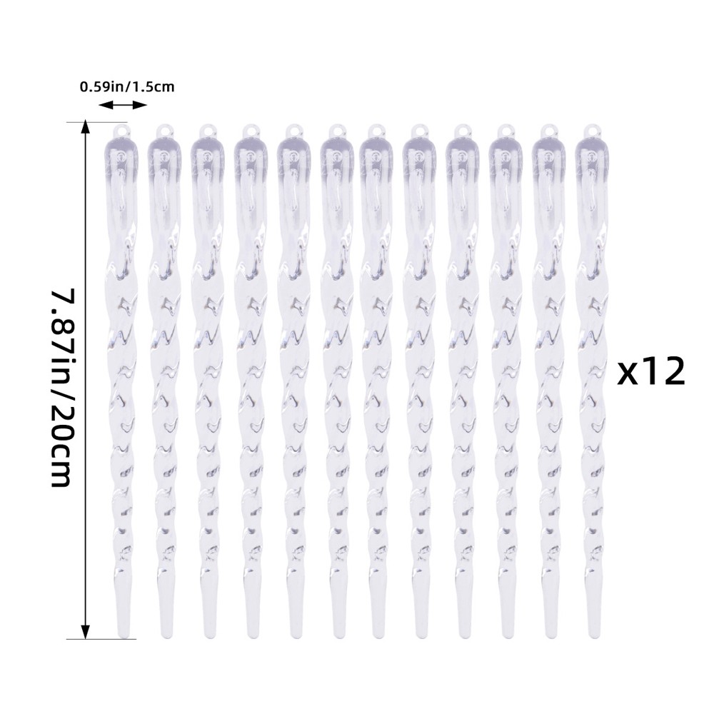 Clear Plastic Icicle Ornaments Set of 12 with Cord for Holiday Tree Display - Picture 14 of 54