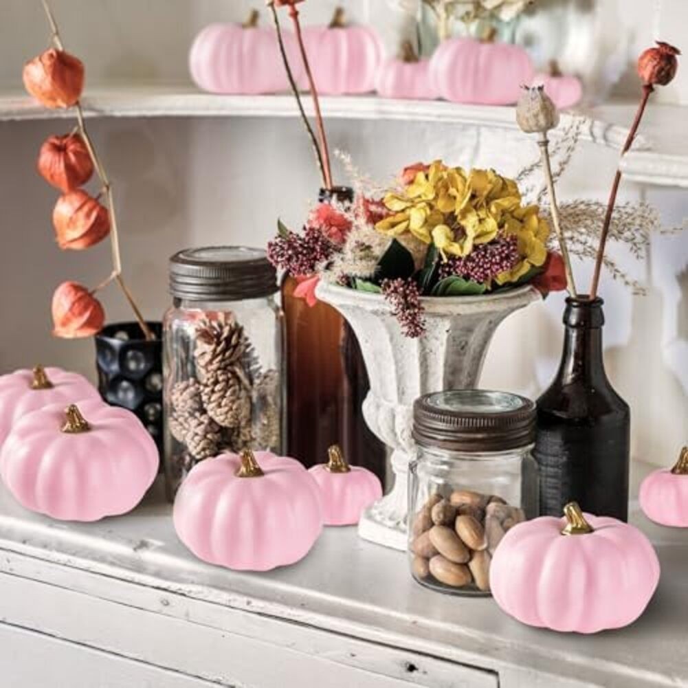 Set of Pink Mini Foam Pumpkins for Fall For Harvest and Holiday Displays - Picture 16 of 24