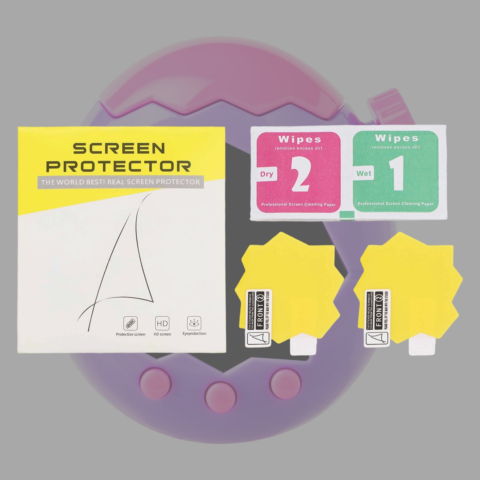2 Pack Clear Yellow Screen Protector for Tamagotchi Paradise Full Screen Fit