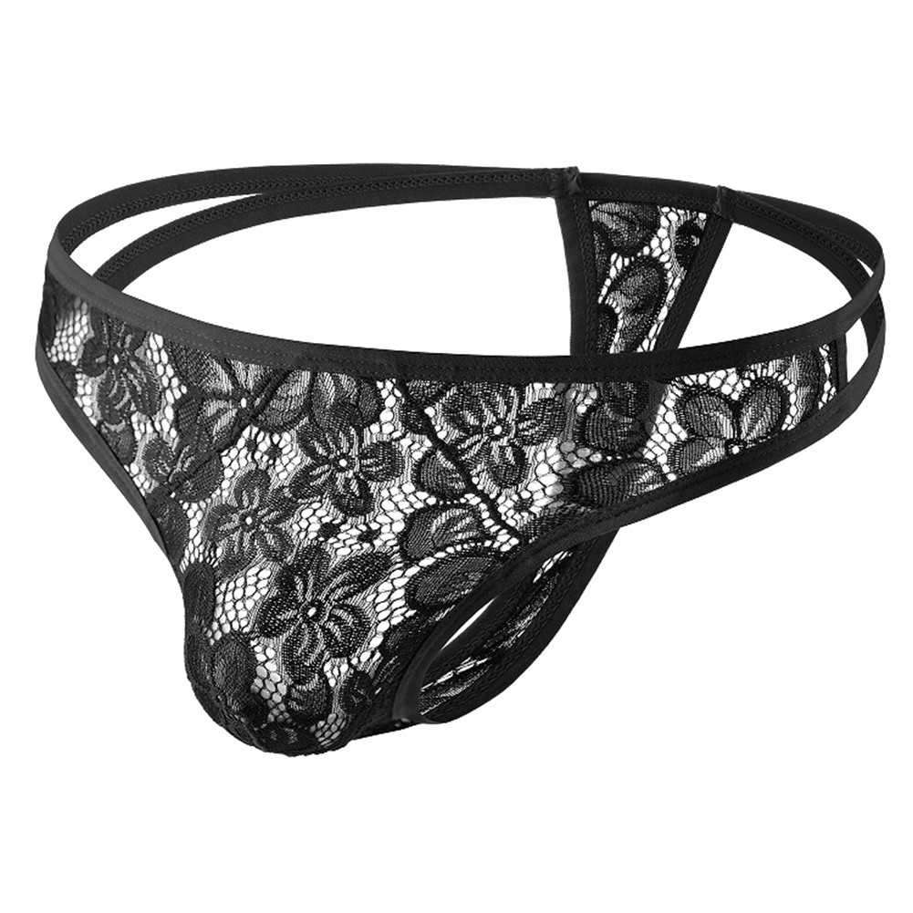 Men Jacquard Lace Sheer Low Rise Thong Breathable G String TBack Underwear - Picture 13 of 28