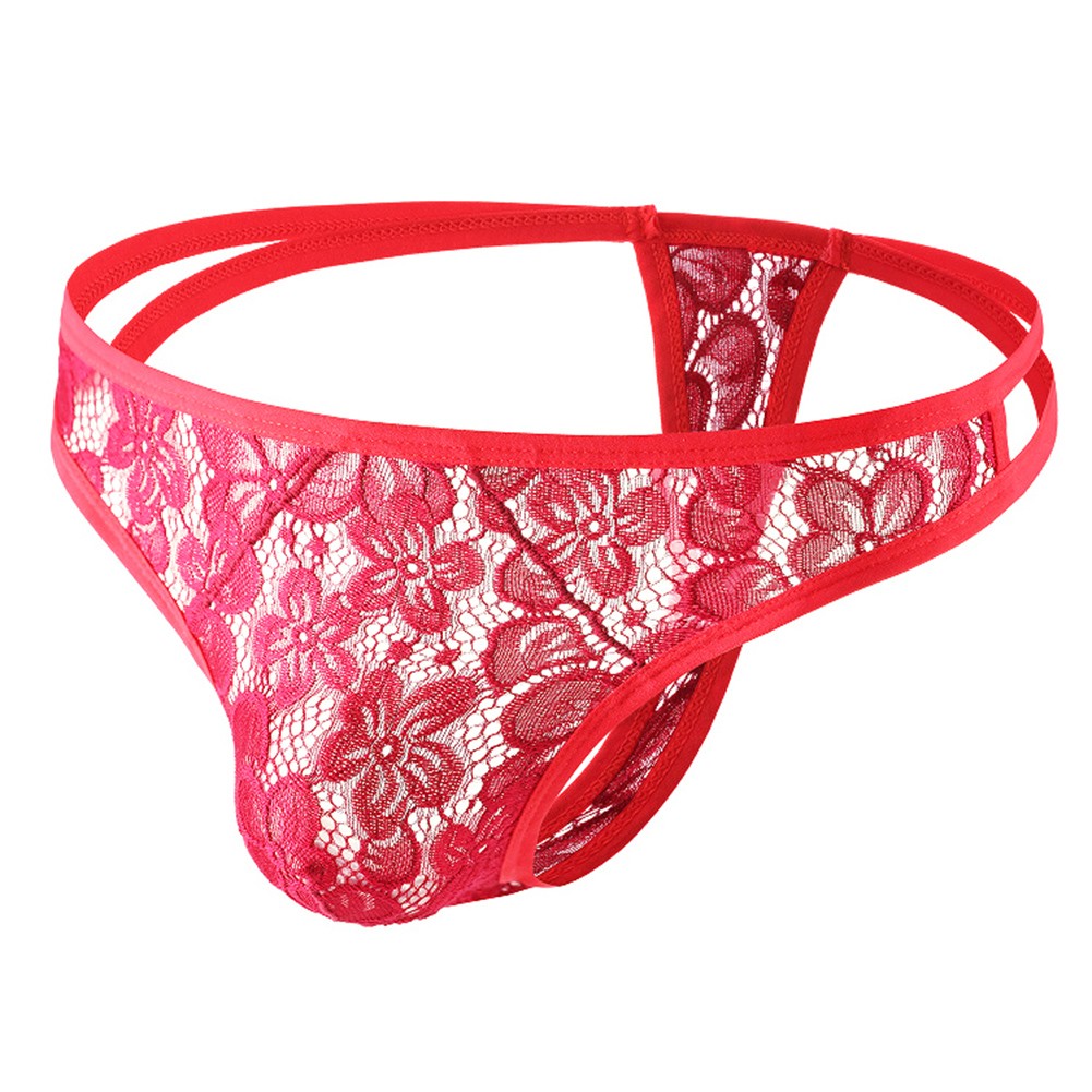 Men Jacquard Lace Sheer Low Rise Thong Breathable G String TBack Underwear - Picture 11 of 22