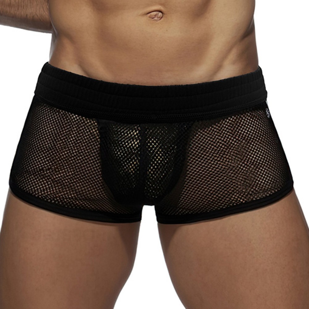 Mens Breathable Mesh Low Waist Boxers Trunks Casual Shorts for Home Use