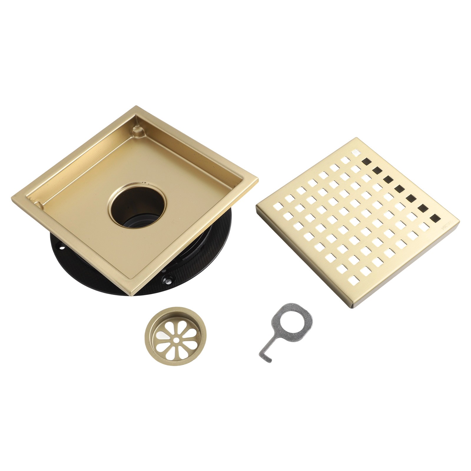 Enhanced Water Flow 304 Stainless Steel Square Shower Floor Drain Gold Color - Picture 24 of 29
