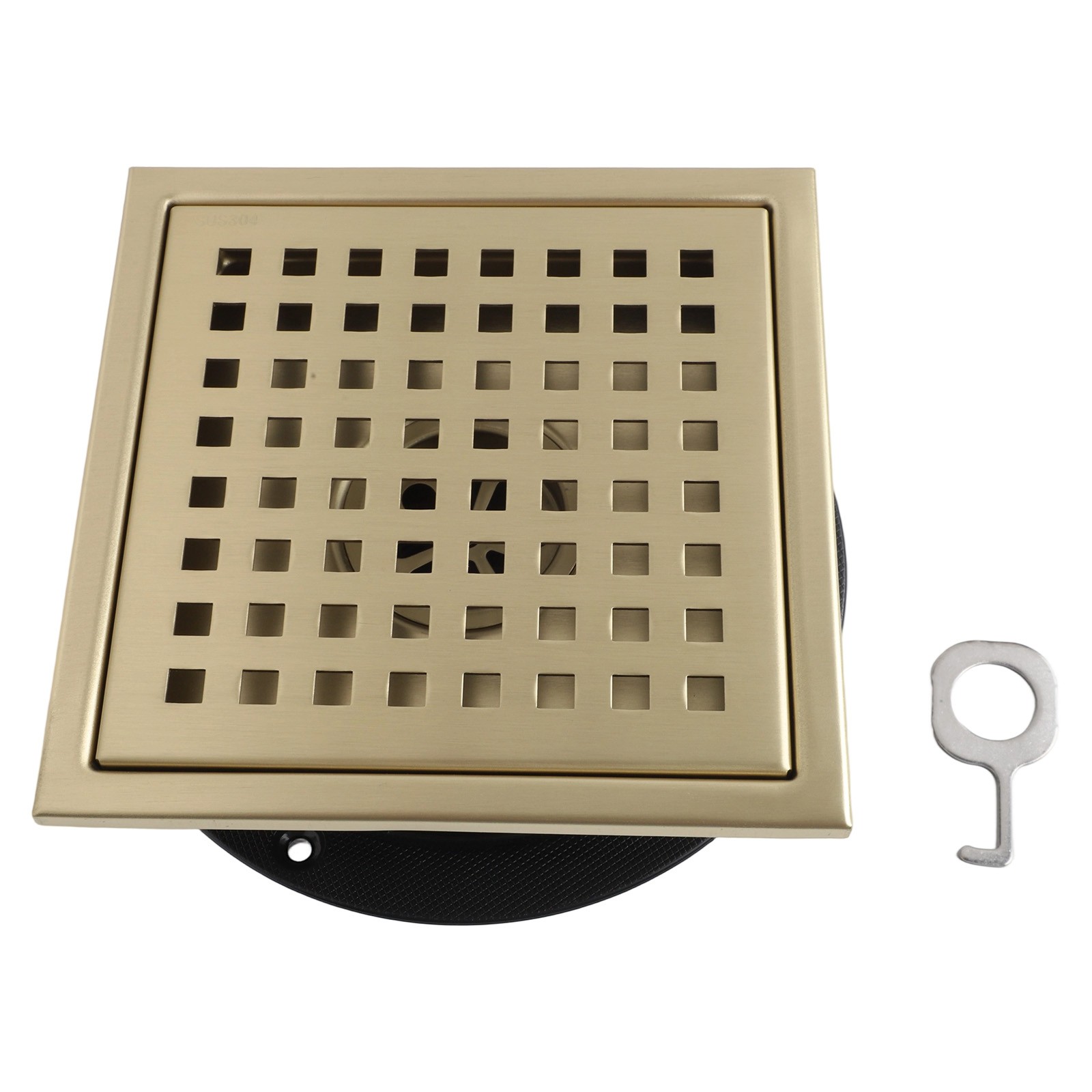 Enhanced Water Flow 304 Stainless Steel Square Shower Floor Drain Gold Color - Picture 18 of 29