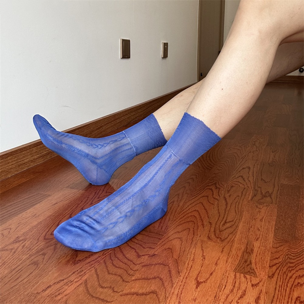 Mens Jacquard Ultra Thin Crew Socks See Through Dress Socks Business Tube Style - Picture 46 of 69