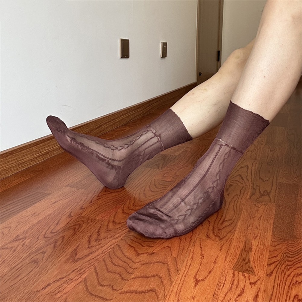 Mens Jacquard Ultra Thin Crew Socks See Through Dress Socks Business Tube Style - Picture 53 of 69