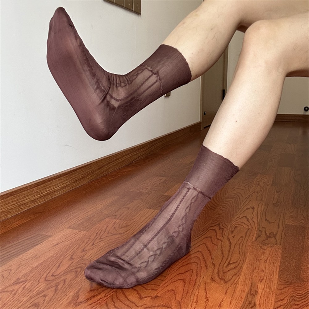 Mens Jacquard Ultra Thin Crew Socks See Through Dress Socks Business Tube Style - Picture 57 of 69