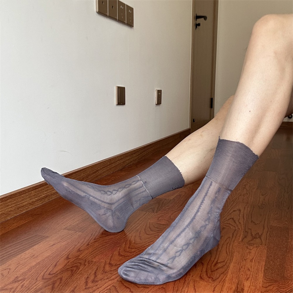 Mens Jacquard Ultra Thin Crew Socks See Through Dress Socks Business Tube Style - Picture 64 of 69
